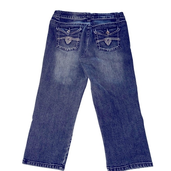 9.8 Women's Capri Blue Jeans SZ 10 Faded on Med Wash Stretch Straight Leg Steer - Picture 4 of 7